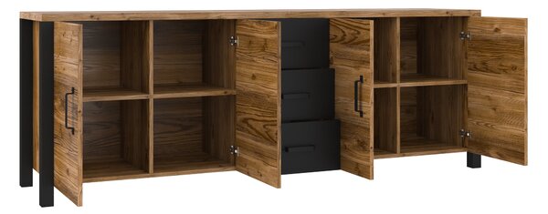 Comodă Tornua 109Negru mat, Molid închis, Cu sertare și uși, 8x22x5cm