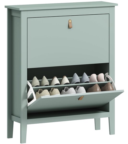 HOMCOM Pantofar cu 2 Sertare Rabatabile pentru 14 Perechi de Pantofi și Rafturi Reglabile, 80x24x95.5 cm, Verde | Aosom Romania