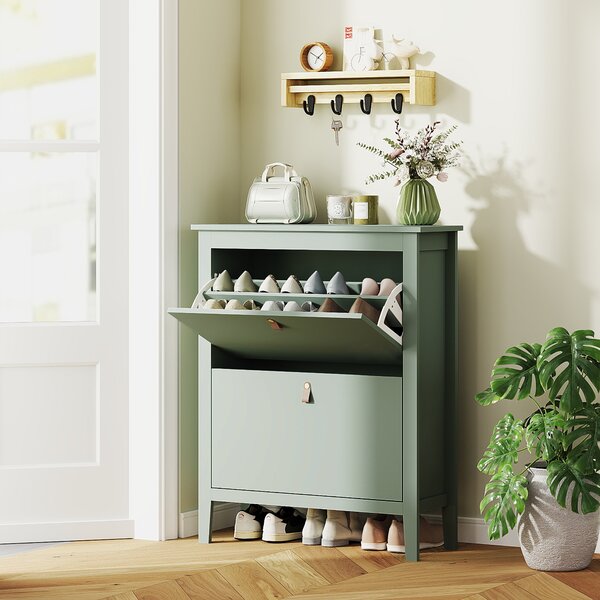HOMCOM Pantofar cu 2 Sertare Rabatabile pentru 14 Perechi de Pantofi și Rafturi Reglabile, 80x24x95.5 cm, Verde | Aosom Romania