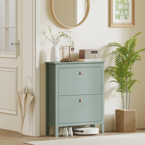 HOMCOM Pantofar cu 2 Sertare Rabatabile pentru 14 Perechi de Pantofi și Rafturi Reglabile, 80x24x95.5 cm, Verde | Aosom Romania