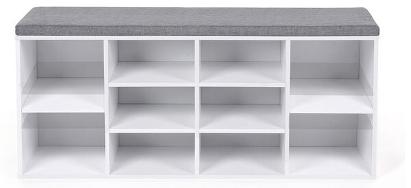 Banchetă depozitare pantofi cu două niveluri de depozitare, alb 104x30x48cm