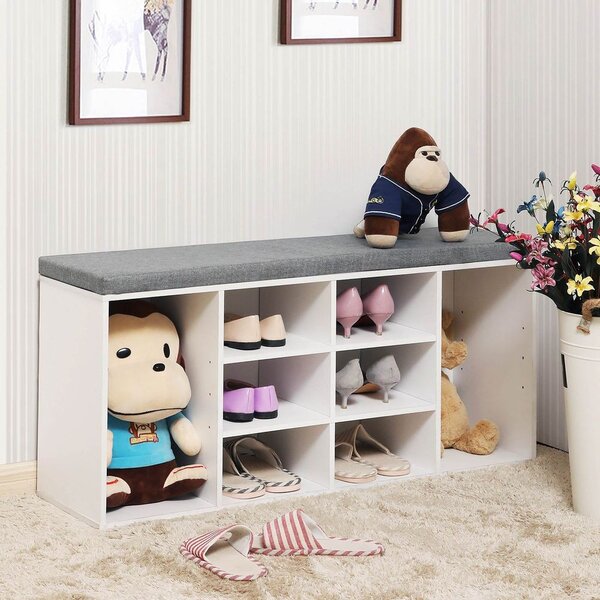 Banchetă depozitare pantofi cu două niveluri de depozitare, alb 104x30x48cm