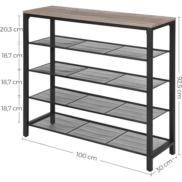 Raft depozitare pantofi cu4 rafturi din plasă metalică, greige 100x30x92cm