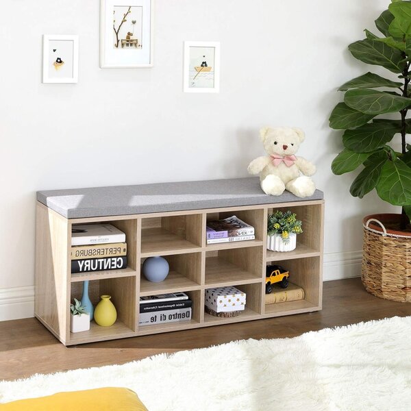 Banchetă depozitare pantofi cu 10 compartimente, natural 104x30x48cm