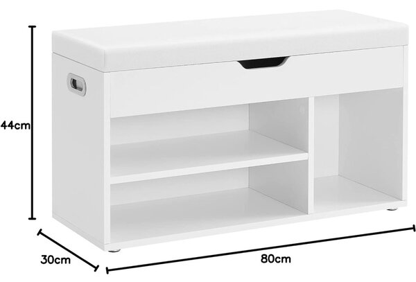 Banchetă depozitare pantofi cu șezut căptușit, alb 80x44x30cm