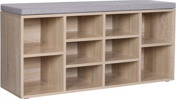 Banchetă depozitare pantofi cu 10 compartimente, natural 104x30x48cm