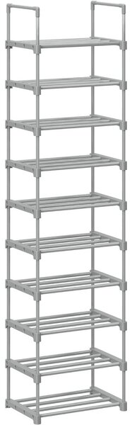 Raft depozitare pantofi cu cadru metalic cu 10 niveluri, gri 45x30x174cm