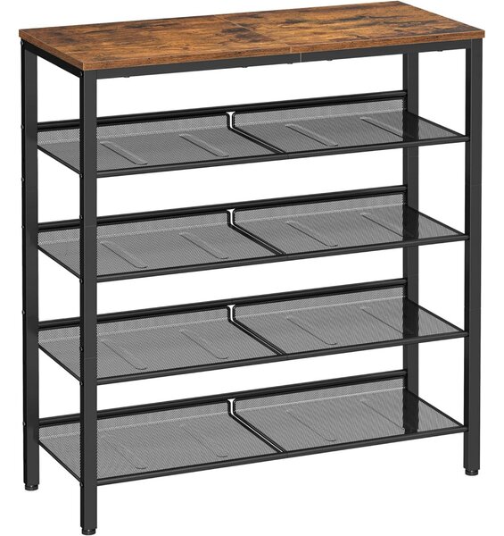 Raft depozitare pantofi cu4 rafturi din plasă metalică, maro rustic 93×75×30cm