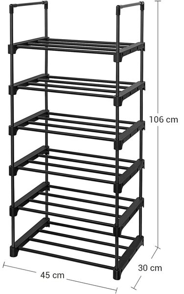 Set rafturi pentru pantofi, 6 niveluri, 45x30x106cm, negru