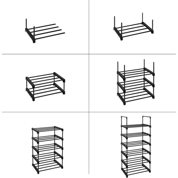 Set rafturi pentru pantofi, 6 niveluri, 45x30x106cm, negru