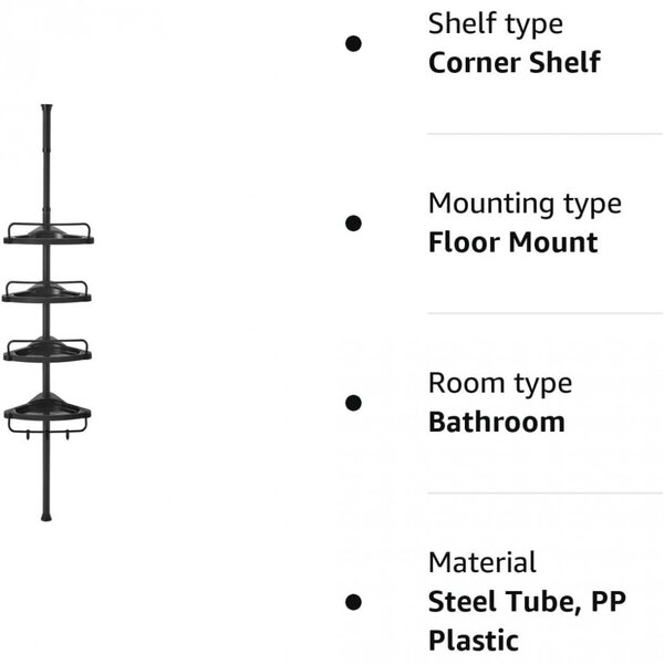 Raft colț baie reglabil, negru 85-305cm
