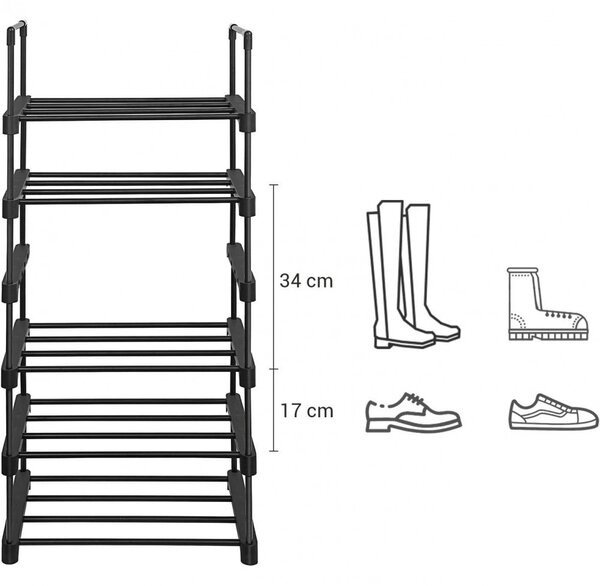 Set rafturi pentru pantofi, 6 niveluri, 45x30x106cm, negru