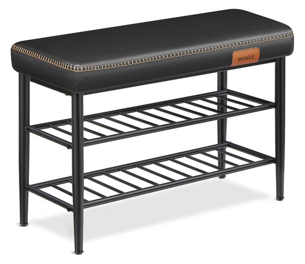 Banchetă pentru pantofi ECHO, 2 niveluri, husă din piele ecologică, neagră, 30 x 80 x 50 cm