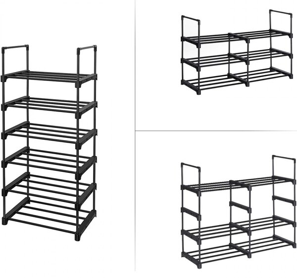 Set rafturi pentru pantofi, 6 niveluri, 45x30x106cm, negru