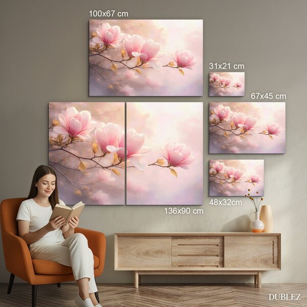 DUBLEZ | Tablou romantic de perete cu magnolii | Imprimare UV premium