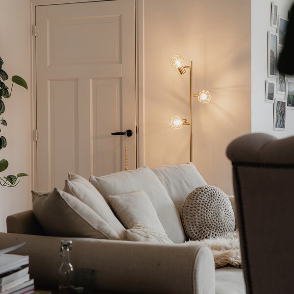 Lampa de podea de design aurie cu 3 lumini reglabile - Mesh