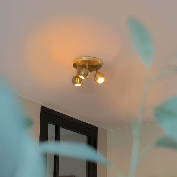 Spotlight rotund retro din alamă cu placă de montare pe tavan 3 lumini - Gissi