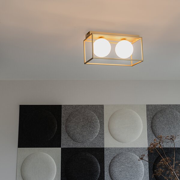 Plafoniera de design aurie cu sticlă albă 2 lumini - Aniek