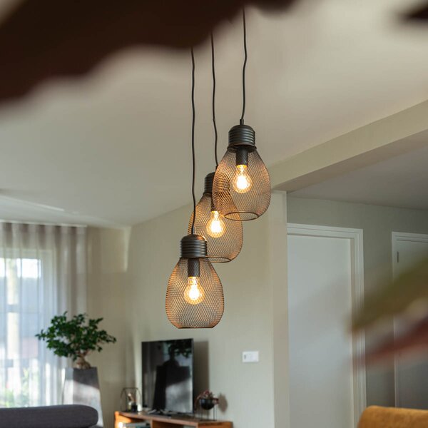 Lampă pendant de design neagră cu 3 lumini - Raga