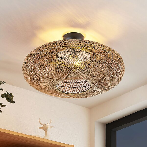 Lindby Melvios plafonieră din șnur de sisal, reglabil, Maro / Rugină, Camera de zi / sufragerie, Metal, Scandinavă