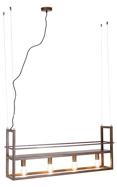 Lampă suspendată industrială maro ruginiu cu raft 4 lumini - Cage Rack