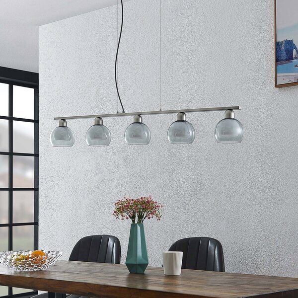 Lucande Kaiya lampă suspendată, sticlă, 5 becuri, reglabil, Gri, Camera de zi / sufragerie, Metal, Modern