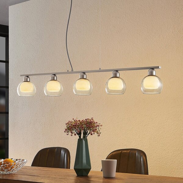 Lucande Kaiya lampă suspendată, sticlă, 5 becuri, reglabil, Gri, Camera de zi / sufragerie, Metal, Modern