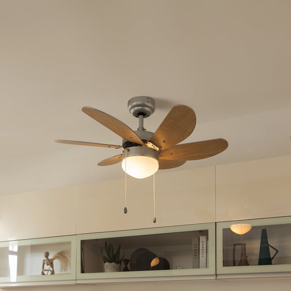 Ventilator de tavan modern din oțel cu imprimeu de lemn 80cm cu comutator cu lanț - Fresh