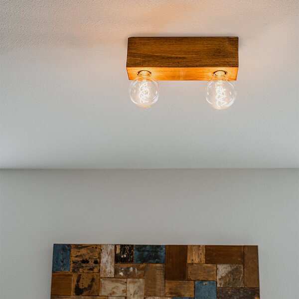 Spot de tavan rustic din lemn vintage cu 2 lumini - Bloc