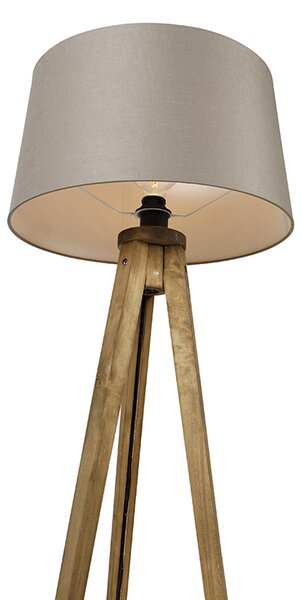 Lampă de podea rustică cu trepied din lemn vintage cu abajur din in taupe 45 cm - Tripod Classic