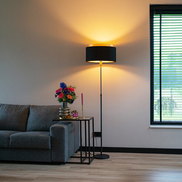 Lampa de podea moderna neagra cu abajur dublu auriu - Parte