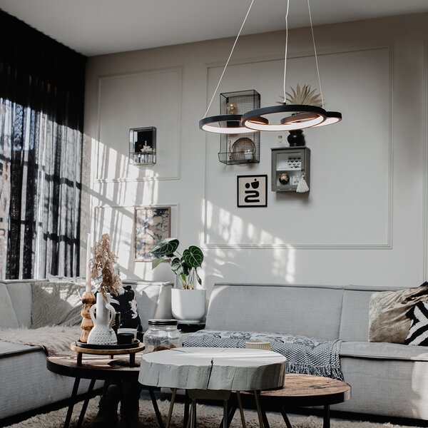 Lampă suspendată neagră incluzând LED cu dimmer în 3 trepte cu 3 lumini - Rondas