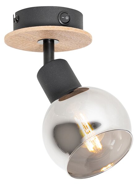 Spotlight Art Deco negru cu sticlă fumurie și lemn - Vidro