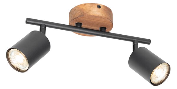 Spotlight industrial negru cu lemn inclinabil 2 lumini - Jeana