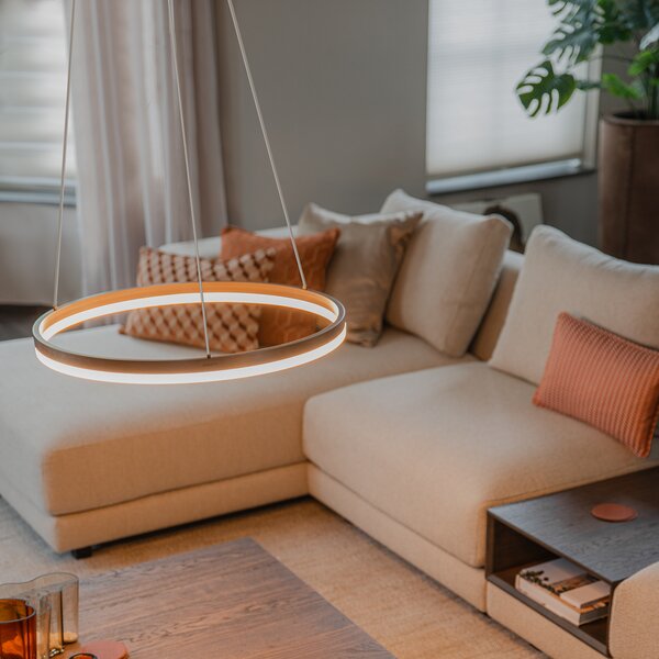 Lampă suspendată bronz închis 60 cm inclusiv LED cu dimmer în 3 trepte - Anello