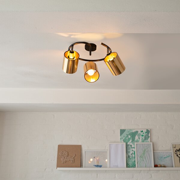 Plafoniera moderna neagra si aurie cu 3 lumini - Lofty