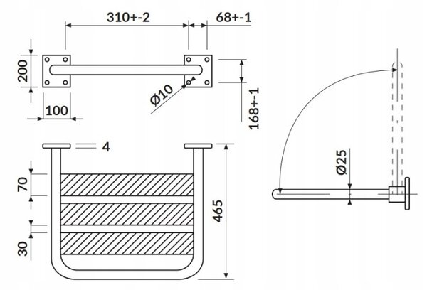 Cersanit Etiuda, scaun de dus pliabil 45 x 40 cm, inox, K97-040