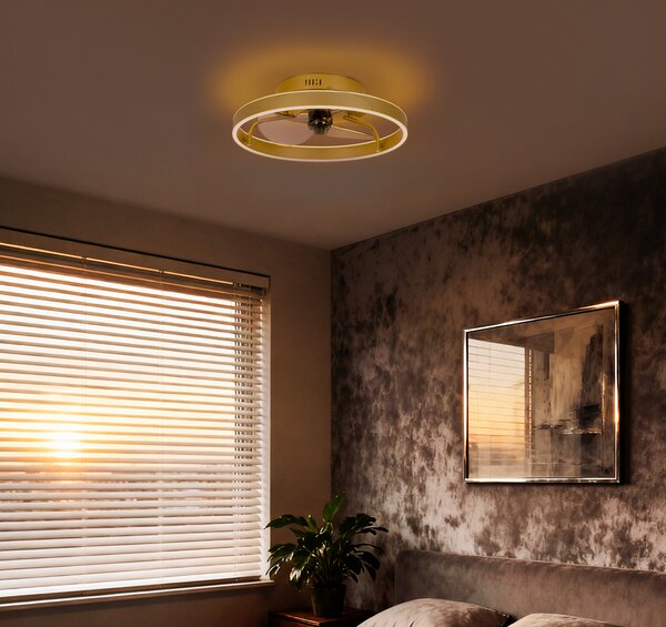 Ventilator de tavan alamă 50cm incl. LED Dimmable cu telecomandă - Maddy