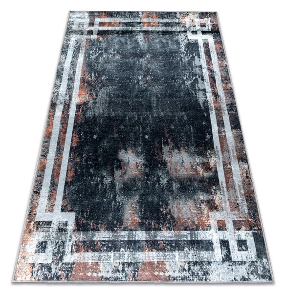 ANDRE 3030 covor lavabil Cadru vintage anti-alunecare - negru si rugini