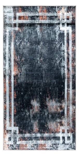 ANDRE 3030 covor lavabil Cadru vintage anti-alunecare - negru si rugini