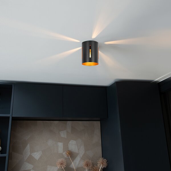Plafoniera de design neagră cu interior auriu - Yana