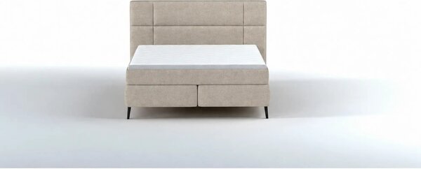 Pat tapitat boxspring LUCIO 180x200, stofa catifelata bej deschis - On