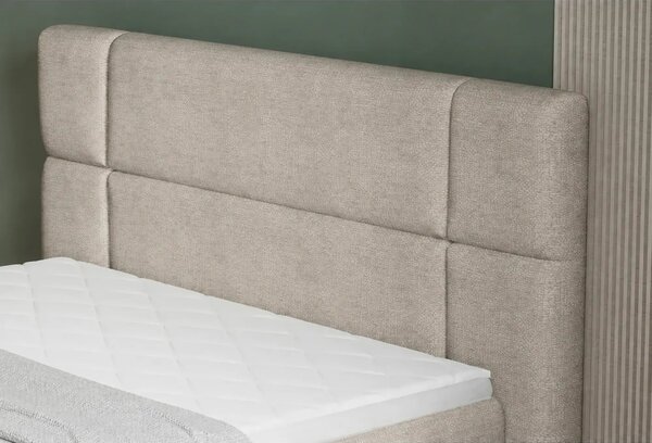 Pat tapitat boxspring LUCIO 180x200, stofa catifelata bej deschis - On