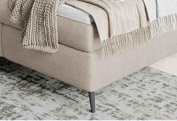 Pat tapitat boxspring LUCIO 180x200, stofa catifelata bej deschis - On