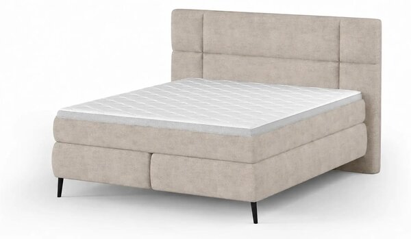 Pat tapitat boxspring LUCIO 180x200, stofa catifelata bej deschis - On