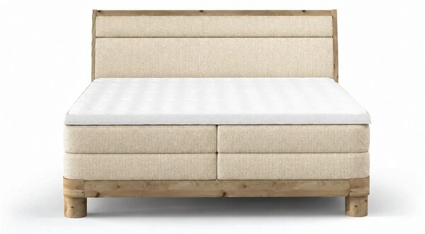 Pat lemn cu tablie tapitata DONNA 160x200, stofa catifelata bej - Shan