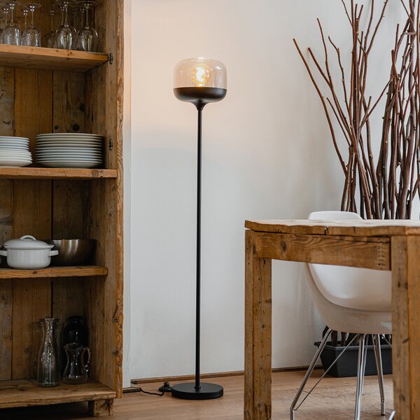 Lampa de podea de design neagră cu auriu și sticlă fumurie - Kyan