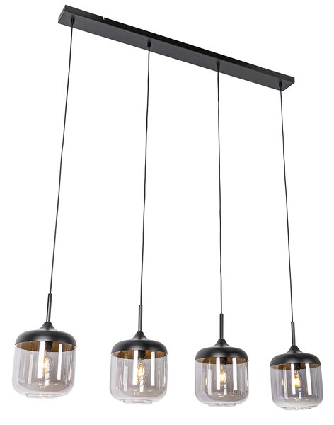 Lampă suspendată de design neagră cu sticlă aurie și fum cu 4 lumini - Kyan