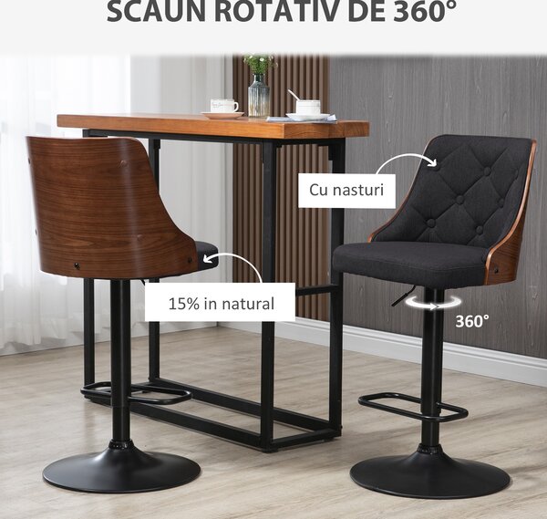 Set de 2 scaune de bar HOMCOM, inaltime reglabila si suport picioare, negru | Aosom Romania