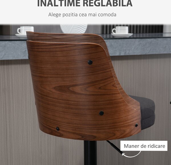 Set de 2 scaune de bar HOMCOM, inaltime reglabila si suport picioare, negru | Aosom Romania